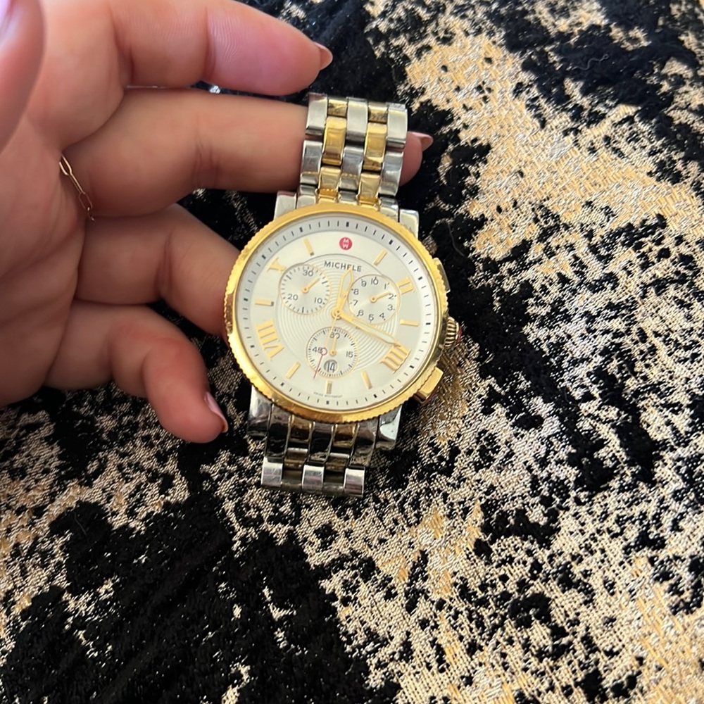 Gold and silver Michele watch